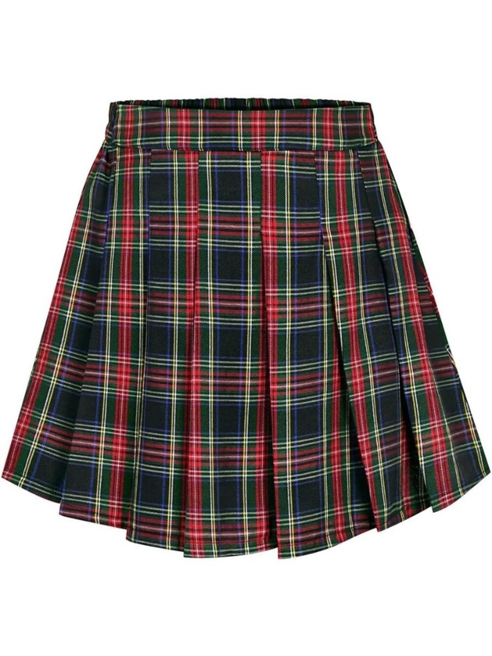 Women's Green Red 100% Polyester A-Line Elastic Waist Mini Corduroy Skater Skirt